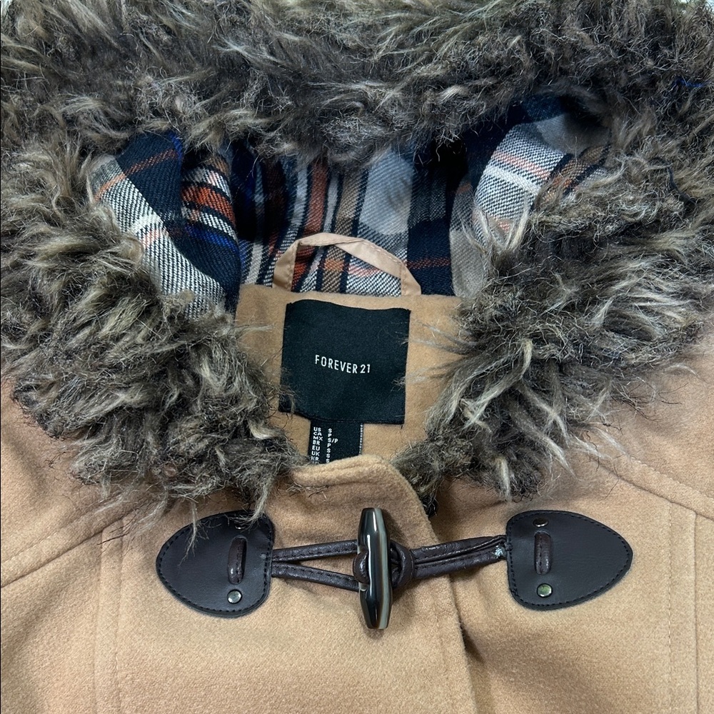 Forever 21 Camel Coat with Faux Fur Trim